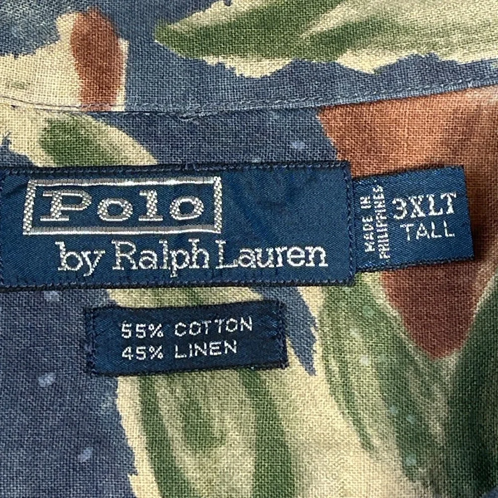 Vintage Polo Ralph Lauren Shirt 3XLT Linen Cotton Hawaiian Floral Camp Caldwell